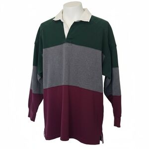 Windsor Colorblock Rugby Long Sleeve Polo- Green, Gray, Burgundy Large-XL